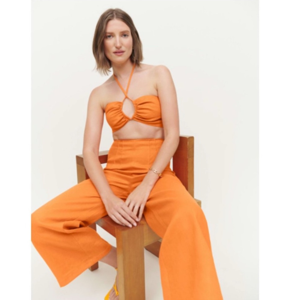 Reformation Citrus Orange 100% Linen Isabel 2 Piece Outfit Sz 4 Coastal Cruise